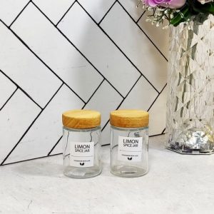 جا ادویه شیشه ای 110 سی سی درب چوبی لیمون