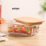 ظرف شیشه ای در چوبی 450 میلی لیتر لیمون