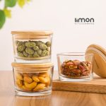 ظرف شیشه ای 190 میل در چوبی لیمون