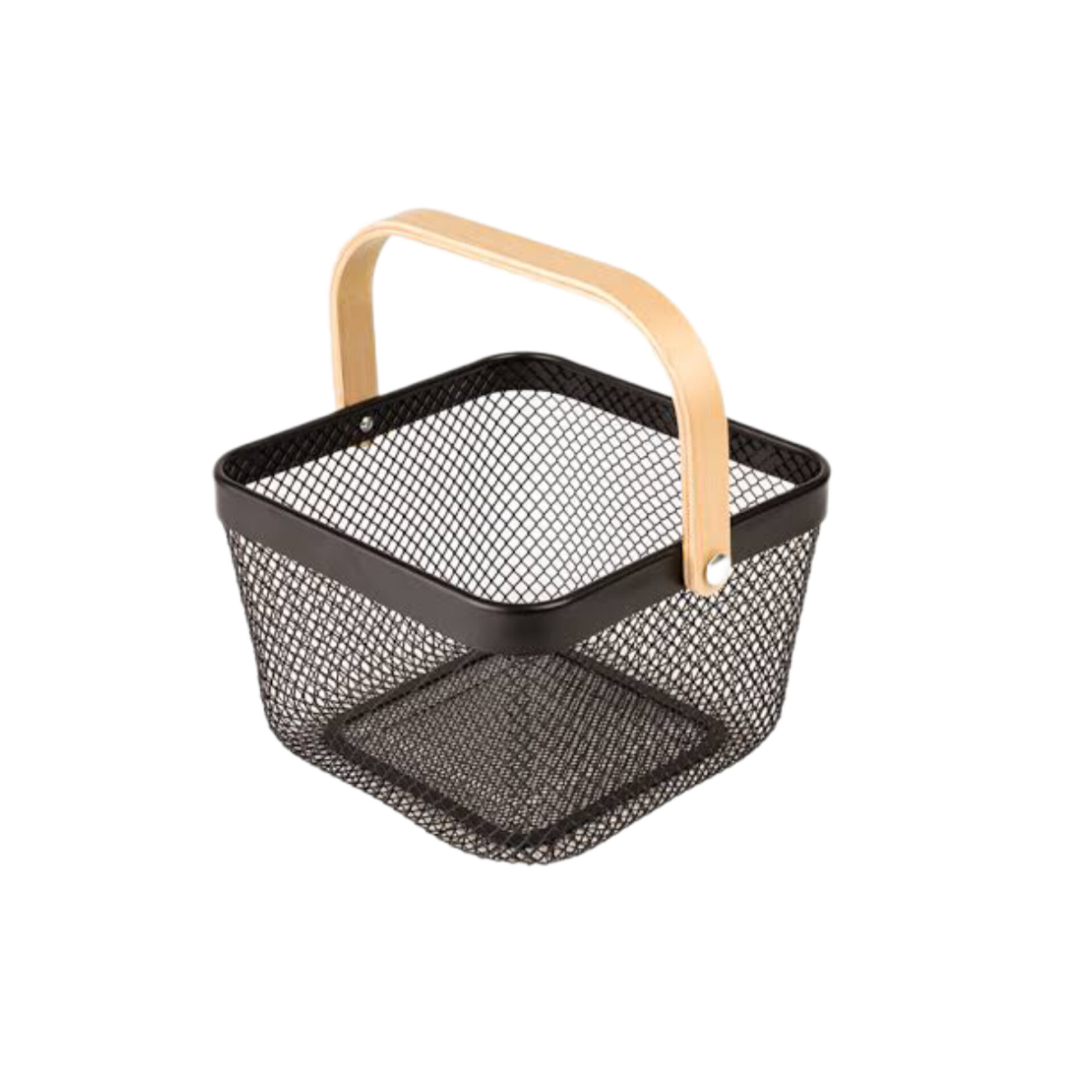 سبد مربع فلزی دسته چوبی لیمون